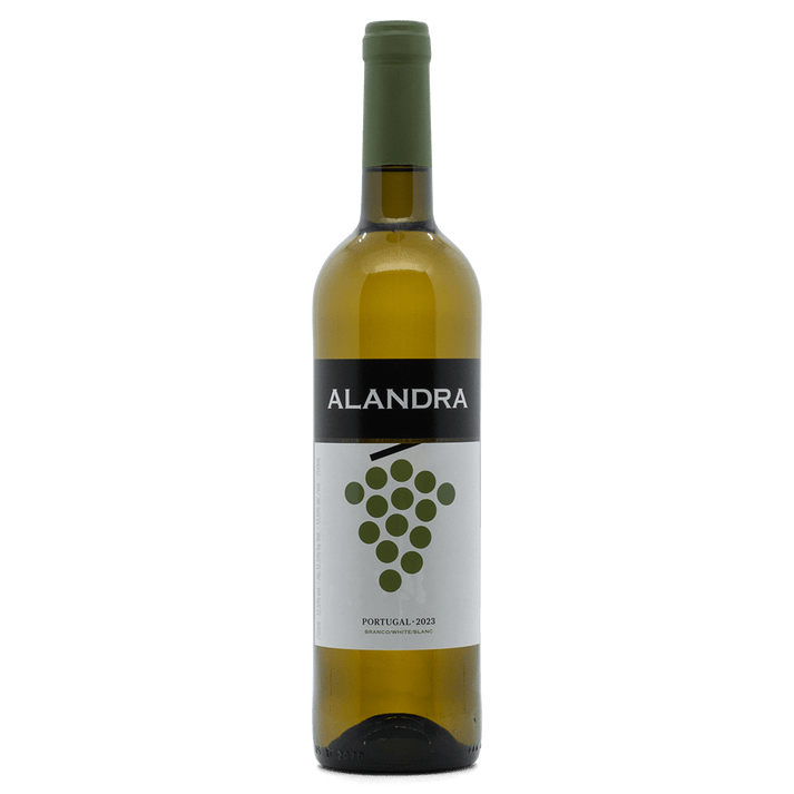 Alandra White wine bottle from Portugal 2023, featuring a crystal-clear citrine color and fresh citrus aroma.