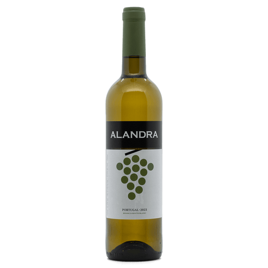Alandra White wine bottle from Portugal 2023, featuring a crystal-clear citrine color and fresh citrus aroma.