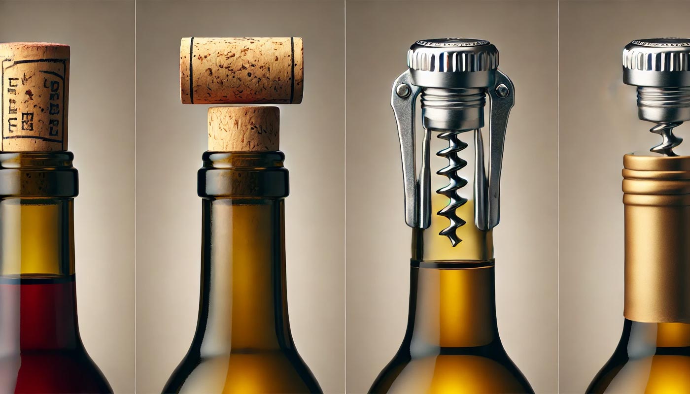 bottles with corks and screw-caps