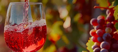 Wine glass with portuguese rosé wine and grapes on a blurred natural background