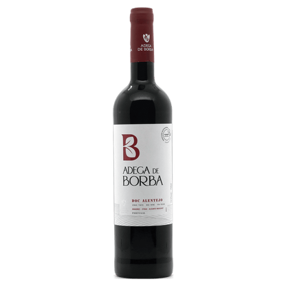Red wine bottle with 'Adegá de Borba' label on a white background