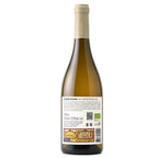 A bottle of Esporão Reserva DOC Alentejo white wine, shown from the back against a plain white background. The bottle is made of dark glass, revealing the pale yellow wine inside, and features a beige foil capsule and a detailed white label with various certification logos.