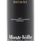 Monte Velho wine bottle showcasing a ruby-colored wine from Alentejo, Portugal with rich aromas of red and wild berries.