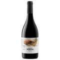 A bottle of Quinta do Portal red wine, featuring a dark glass bottle with a black capsule and a white label displaying a rustic food illustration.
