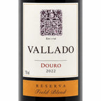 Front-facing wine bottle label for Vallado Douro 2022, showing a cream label with a dark crest, large black VALLADO text, red DOURO text, and 750 ml at the bottom left.