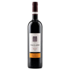 A bottle of Vallado Douro 2021 Reserva Field Blend red wine, featuring a dark glass bottle, a white label with black text, and an orange accent band at the bottom, set against a plain white background.