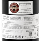 Close-up of a dark wine bottle label reading Crasto Superior Douro D.O.C