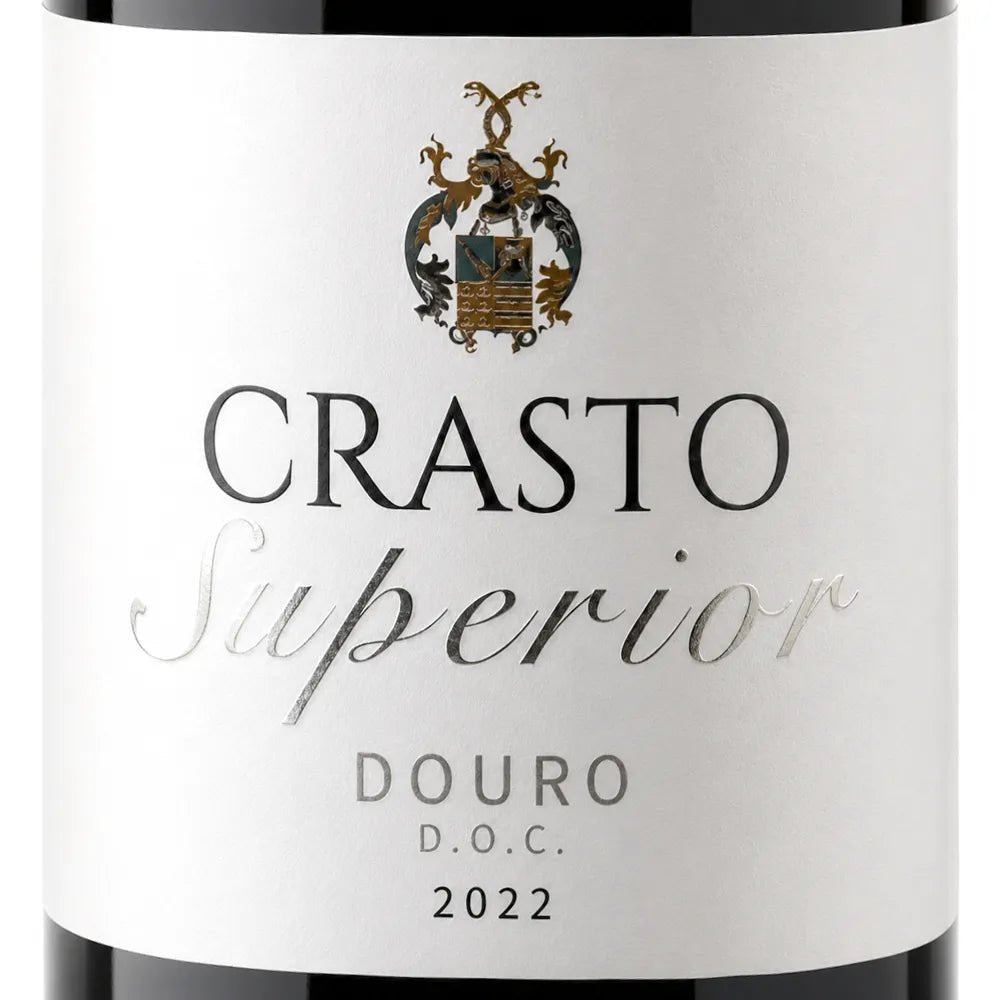 Close-up of a wine bottle label reading CRASTO Superior Douro D.O.C. 2022