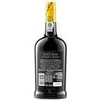 A bottle of Sandeman Founder's Reserve Port wine shown from the back, featuring a black label with white text, a yellow paper seal, and a dark glass body on a white background.