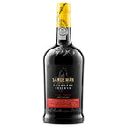 A bottle of Sandeman Founder's Reserve Ruby Porto Wine, featuring a dark glass bottle with a black label, gold foil, and a red accent band, set against a plain white background.