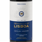 A bottle of Peninsula de Lisboa Tinto Red 2021 wine, featuring a white and navy blue label with gold lettering and a central crest.