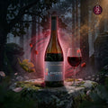 Bottle and glass of  Evidência Reserva Red  wine in a mystical forest setting