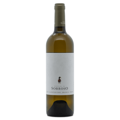 Herdade do Sobroso white wine bottle with straw color and elegant label reflecting fresh citrus notes.