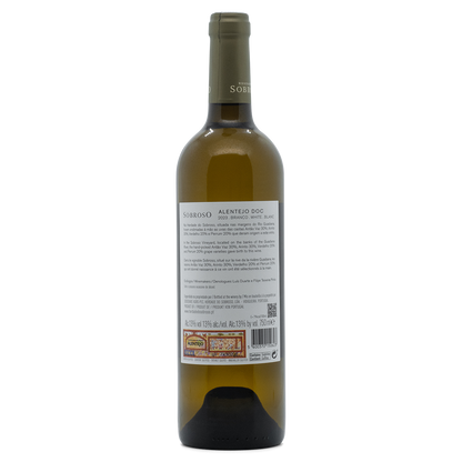 Herdade do Sobroso Alentejo DOC white wine bottle showcasing tasting notes and elegant design.
