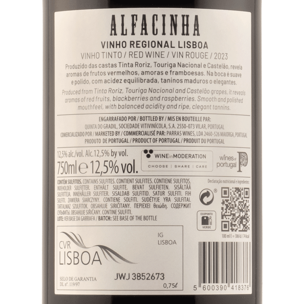 Alfacinha Lisboa red wine back label Portugal
