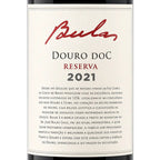 A close-up of a wine bottle label reading 'Bulas' and 'Douro Doc Reserva 2021' with Portuguese text on a white background.