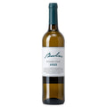 A bottle of Bulas DOC white wine, featuring a dark green cap, a clear glass bottle showing the pale yellow wine inside, and a white label with the brand name 'Paulo' in teal script.