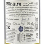 Wine back label for Terras de Lava from the Azores with text and branding details.