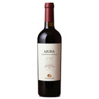 A bottle of Ajuda Reserva red wine with a cream-colored label and a dark red foil capsule, set against a plain white background.