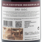 Back label of Julia Kemper Reserva 2011 wine bottle with text and QR code.