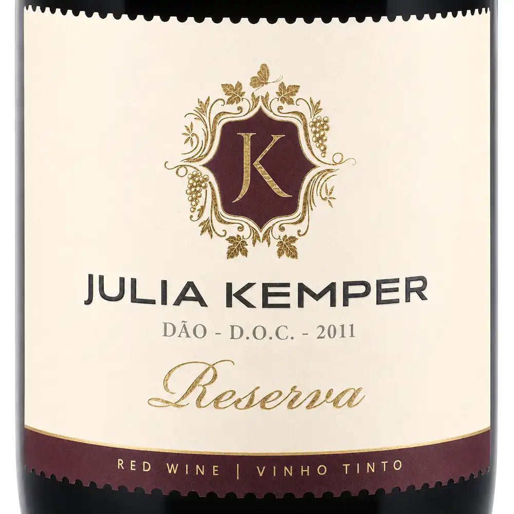 Julia Kemper Reserva red wine bottle label with gold and black design.