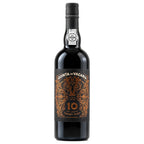 A bottle of Quinta da Vacaria 10 Year Tawny Port wine, featuring a black glass bottle with a detailed black and gold label and a traditional Portuguese paper seal on the neck, set against a plain white background.