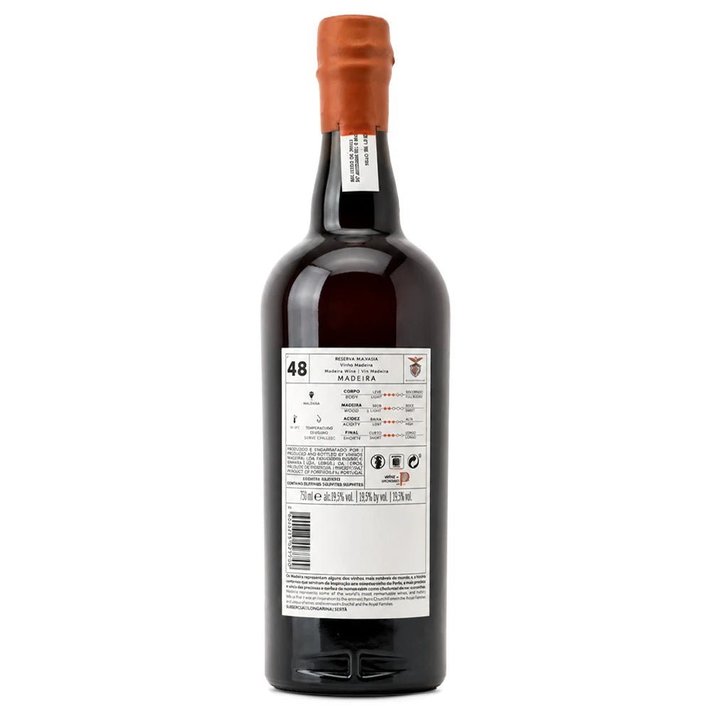 benfica-cellar-5-years-old-madeira-back-bottle, with its white label and orange cap visible against a plain white background.