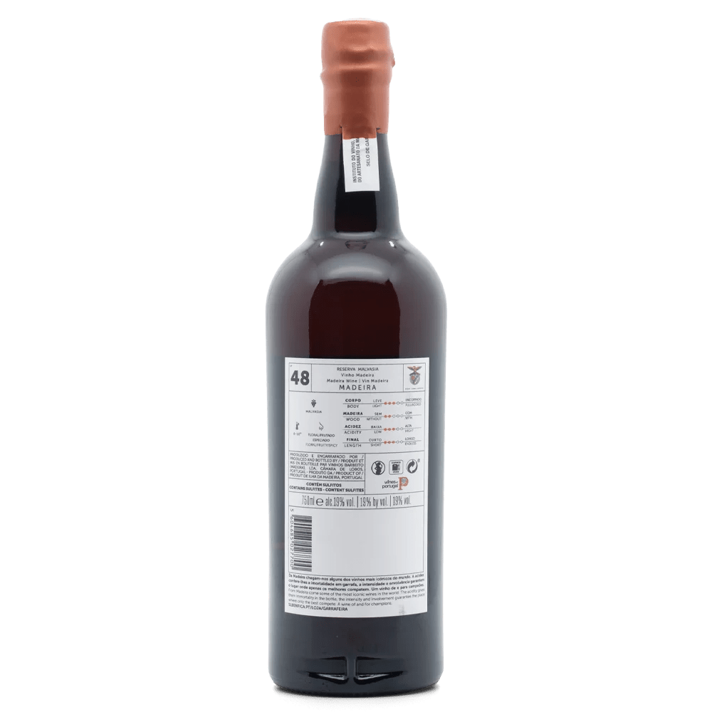 Bottle of Madeira wine with a visible label on a white background