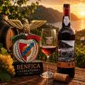 Bottle and glass of Benfica wine with a scenic background