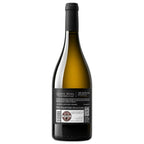 A bottle of white wine with a dark green glass body, black screw cap, and a black label reading Quinta Nova Blanc de Noir
