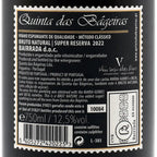 Close-up of a wine label reading 'Quinta das Bageiras' with Portuguese text, a barcode, and product details on a dark bottle background.