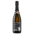A bottle of Bageiras sparkling wine, featuring a dark brown glass bottle, black foil, and a black label with gold and white details