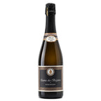 A bottle of Bageiras sparkling wine, featuring a dark brown glass bottle, black foil, and a black label with gold and white details, set against a plain white background.