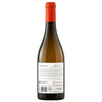 Back view of a bottle of Memórias de Santar Dão DOC white wine, featuring a dark glass bottle, a bright orange-red foil capsule, and a white label with black text.