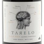 Tarelo wine label with a brain illustration and text on a white background