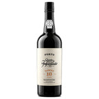 A bottle of Quinta do Infantado Tawny 10 Year Old Port wine featuring a dark glass bottle with a cream-colored label and a black screw cap, set against a plain white background.