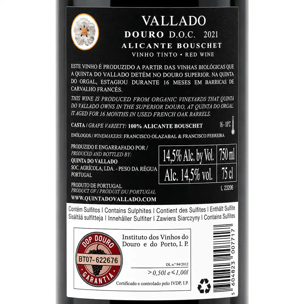 The back of a Vallado-Alicante-Bouschet label