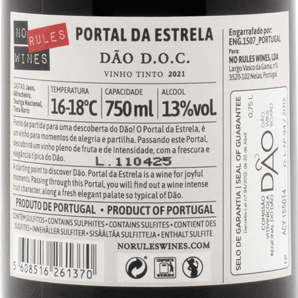 Portal da Estrela Red close-up back label 
