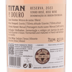 Rose wine label for Titan of Douro Reserva 2023 with detailed text and certification logos.