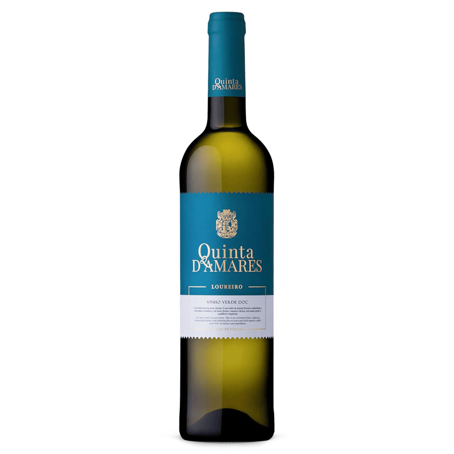 Quinta d'Amares Loureito wine bottle. Front view
