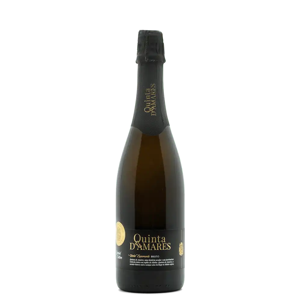 Bottle of Quinta d'Amares wine on a white background
