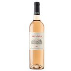 A bottle of Arca Nova Rosé wine by Quinta das Arcas, featuring a pale pinkish-rose liquid, a cream-colored label with red and black text, and a black screw cap, set against a plain white background.