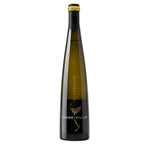 A tall, slender bottle of Conde Vilar Alvarinho white wine, featuring a dark olive-green glass body, a black neck sleeve with a gold foil top, and a black base with gold text and a gold dotted graphic, set against a plain white background.