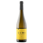 A bottle of Guri White Wine from Portugal, featuring a bright yellow label and a dark gray screw cap, set against a plain white background.