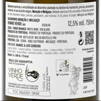 The back of a white wine bottle label in Portuguese, showing product details, ingredients, a QR code, and a barcode. The brand Vinhino Branco is visible.
