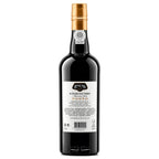 A bottle of Poças 10 Years Old Tawny Port wine, showing the back of the dark glass bottle with its white label and gold foil cap, set against a plain white background.