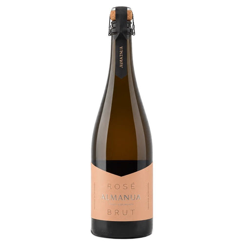 Bottle of Rosé Almanua Brut sparkling wine on a white background