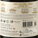 The back of a wine bottle label for 'Vinho Regional Lisboa Reserva 2024' by 'Cabo da Rocha', showing product details, wine type, regions, and a barcode.