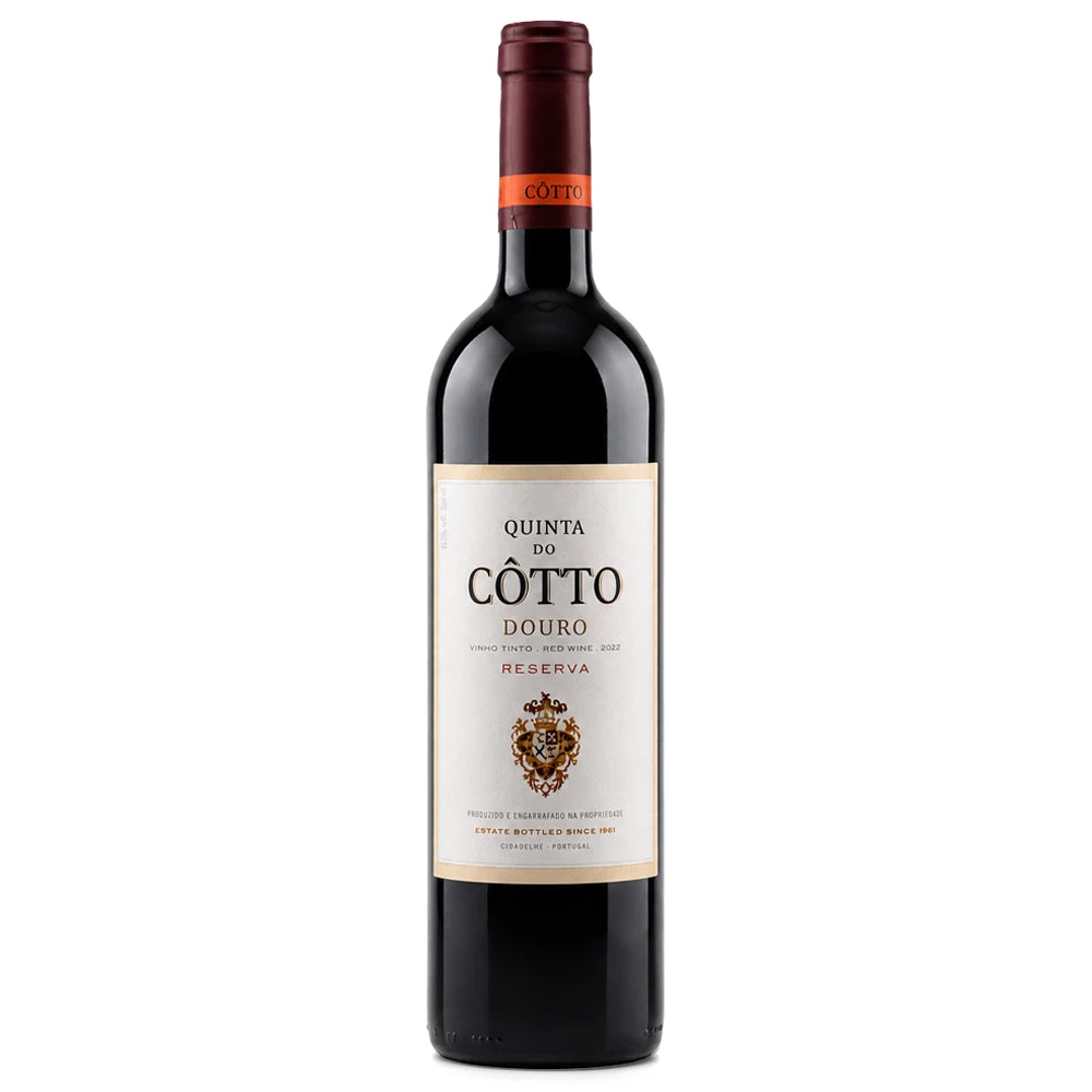 A bottle of Cotto Douro Reserva red wine, featuring a dark glass bottle, a cream-colored label with black text and a gold crest, and a dark red foil capsule at the neck, set against a plain white background.