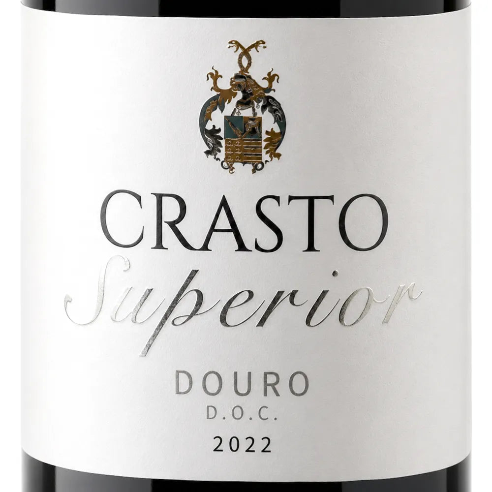 Close-up of a wine bottle label reading CRASTO Superior Douro D.O.C. 2022
